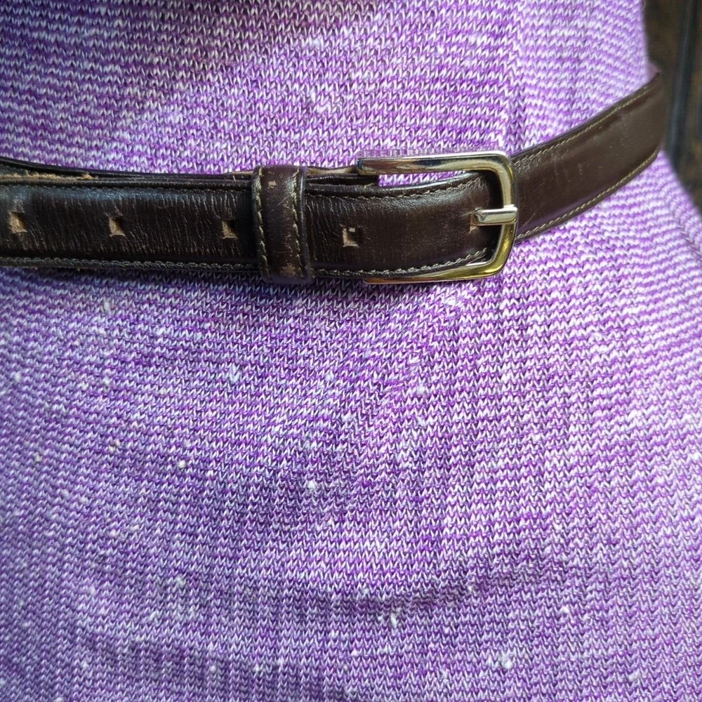 VTG Ann Taylor Dark Brown Leather Belt With Silver Cone Buckle Slim Italy Small‎